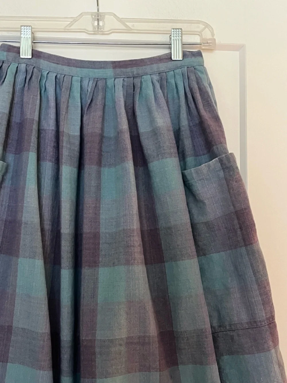 Vintage 100% Cotton Indian Madras Check Midi Skirt XS/S - Picture 2 of 6